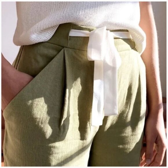 Aritzia Wilfred Allant Cropped Pants Trouser Green Women's Small Crepe Polyester - Picture 9 of 10